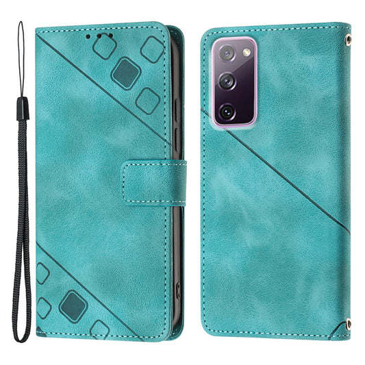 PT005 YB Imprinting Series-6 For Samsung Galaxy S20 FE 5G / S20 FE / S20 FE 2022 / S20 Lite Skin Touch Foldable Stand Phone Case PU Leather Wallet Cover - Green