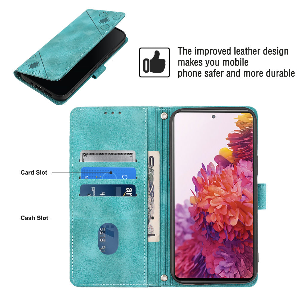 PT005 YB Imprinting Series-6 For Samsung Galaxy S20 FE 5G / S20 FE / S20 FE 2022 / S20 Lite Skin Touch Foldable Stand Phone Case PU Leather Wallet Cover - Green
