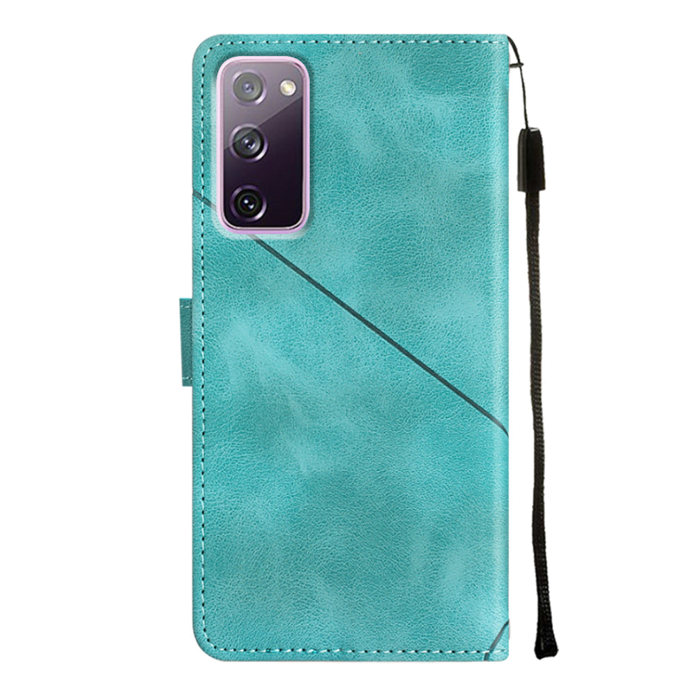 PT005 YB Imprinting Series-6 For Samsung Galaxy S20 FE 5G / S20 FE / S20 FE 2022 / S20 Lite Skin Touch Foldable Stand Phone Case PU Leather Wallet Cover - Green