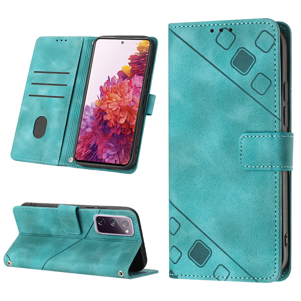 PT005 YB Imprinting Series-6 For Samsung Galaxy S20 FE 5G / S20 FE / S20 FE 2022 / S20 Lite Skin Touch Foldable Stand Phone Case PU Leather Wallet Cover - Green