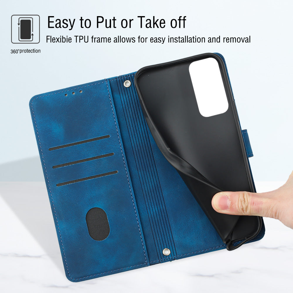 PT005 YB Imprinting Series-6 For Samsung Galaxy S20 FE 5G / S20 FE / S20 FE 2022 / S20 Lite Skin Touch Foldable Stand Phone Case PU Leather Wallet Cover - Sapphire