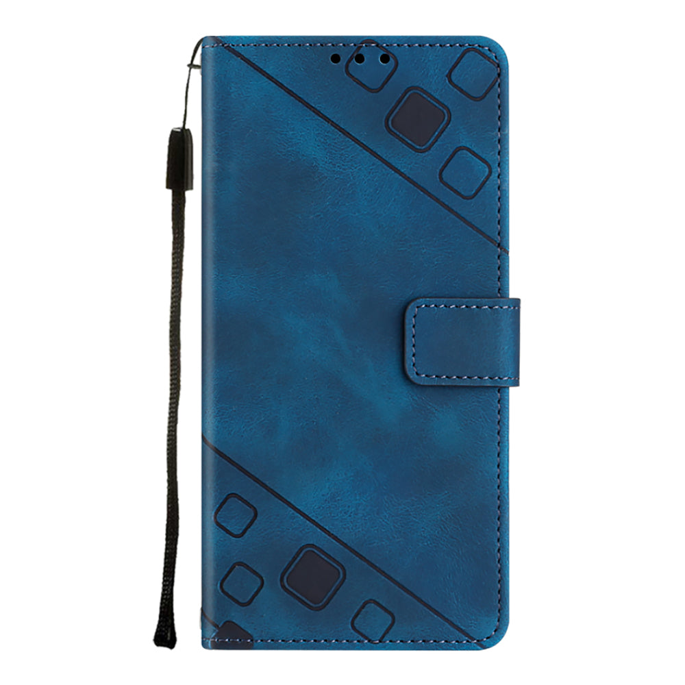 PT005 YB Imprinting Series-6 For Samsung Galaxy S20 FE 5G / S20 FE / S20 FE 2022 / S20 Lite Skin Touch Foldable Stand Phone Case PU Leather Wallet Cover - Sapphire
