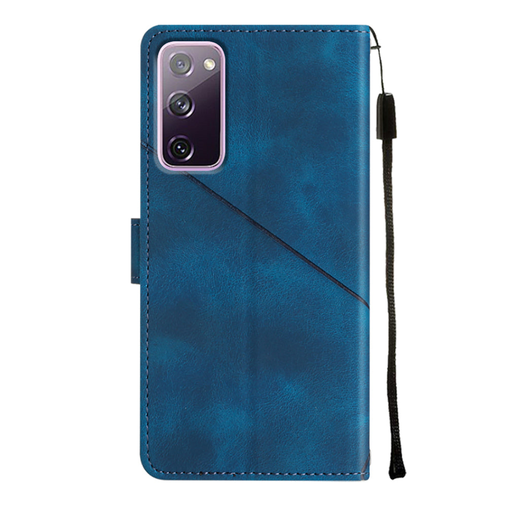 PT005 YB Imprinting Series-6 For Samsung Galaxy S20 FE 5G / S20 FE / S20 FE 2022 / S20 Lite Skin Touch Foldable Stand Phone Case PU Leather Wallet Cover - Sapphire