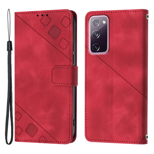 PT005 YB Imprinting Series-6 For Samsung Galaxy S20 FE 5G / S20 FE / S20 FE 2022 / S20 Lite Skin Touch Foldable Stand Phone Case PU Leather Wallet Cover - Red