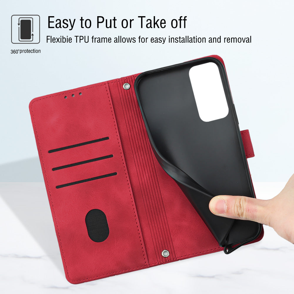PT005 YB Imprinting Series-6 For Samsung Galaxy S20 FE 5G / S20 FE / S20 FE 2022 / S20 Lite Skin Touch Foldable Stand Phone Case PU Leather Wallet Cover - Red