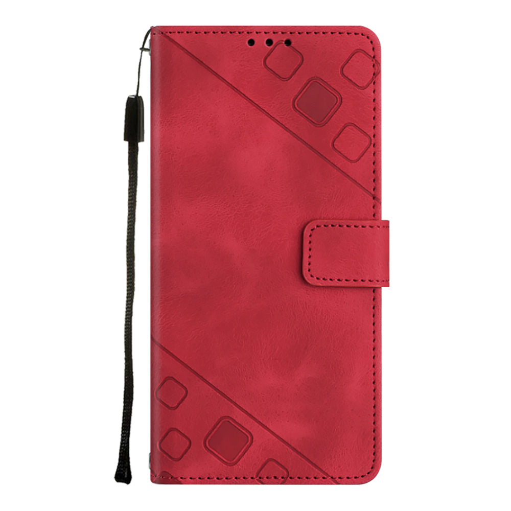 PT005 YB Imprinting Series-6 For Samsung Galaxy S20 FE 5G / S20 FE / S20 FE 2022 / S20 Lite Skin Touch Foldable Stand Phone Case PU Leather Wallet Cover - Red