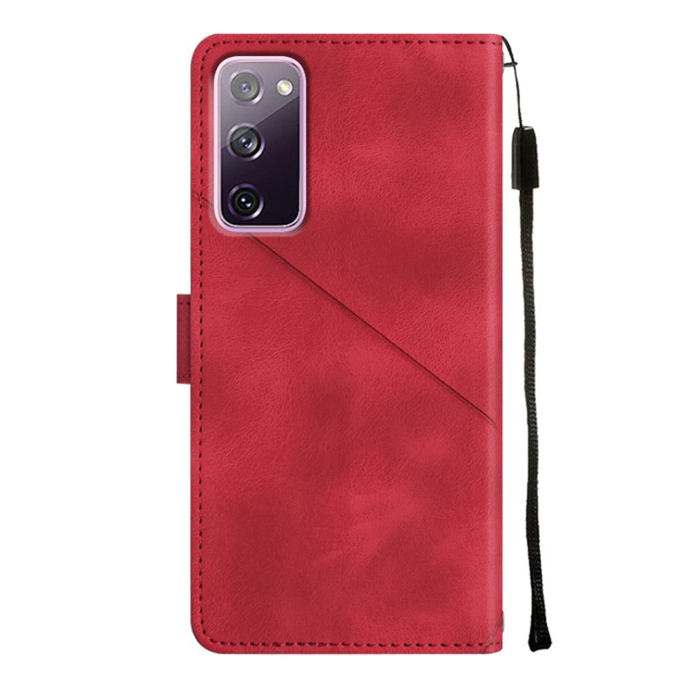PT005 YB Imprinting Series-6 For Samsung Galaxy S20 FE 5G / S20 FE / S20 FE 2022 / S20 Lite Skin Touch Foldable Stand Phone Case PU Leather Wallet Cover - Red