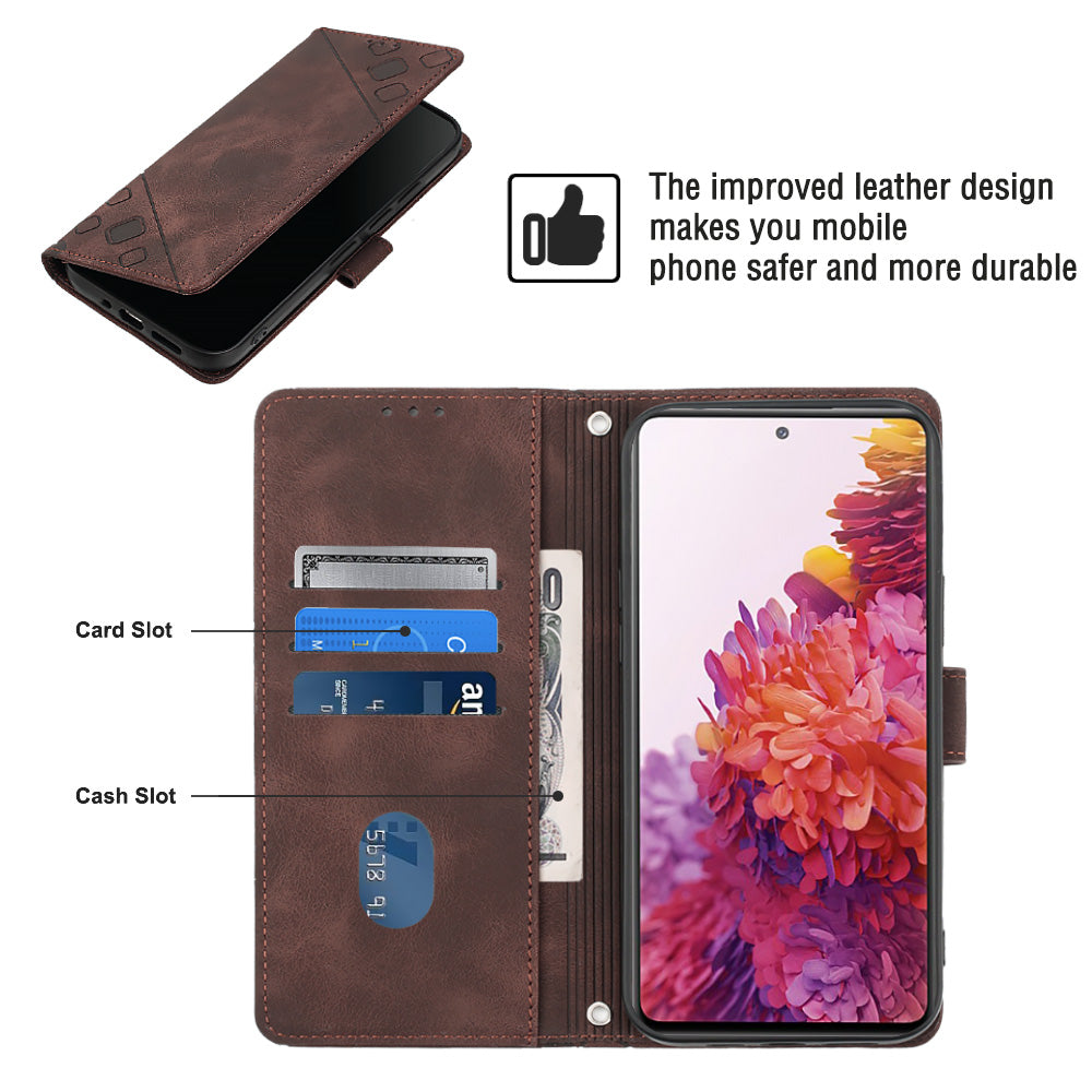 PT005 YB Imprinting Series-6 For Samsung Galaxy S20 FE 5G / S20 FE / S20 FE 2022 / S20 Lite Skin Touch Foldable Stand Phone Case PU Leather Wallet Cover - Brown