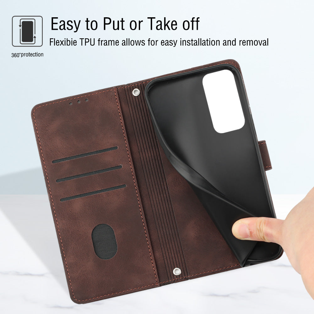 PT005 YB Imprinting Series-6 For Samsung Galaxy S20 FE 5G / S20 FE / S20 FE 2022 / S20 Lite Skin Touch Foldable Stand Phone Case PU Leather Wallet Cover - Brown