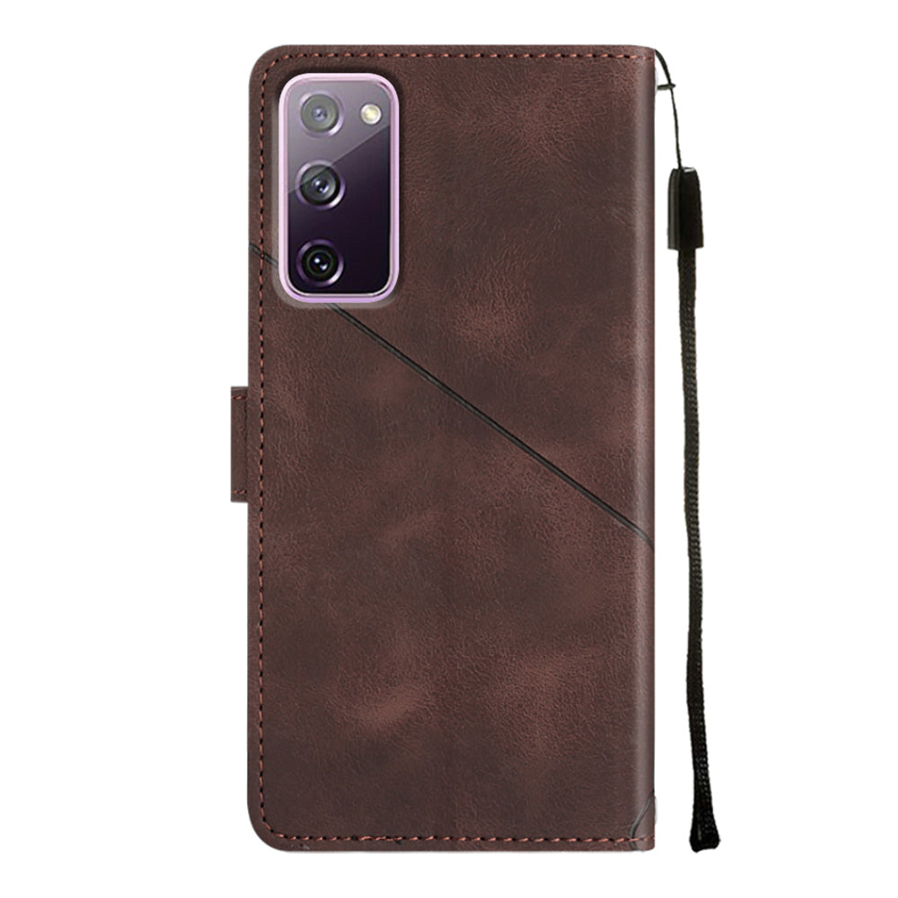PT005 YB Imprinting Series-6 For Samsung Galaxy S20 FE 5G / S20 FE / S20 FE 2022 / S20 Lite Skin Touch Foldable Stand Phone Case PU Leather Wallet Cover - Brown