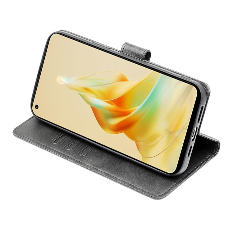 Protective Phone Leather Cover for Oppo Reno8 T 4G Calf Texture Stand Wallet Phone Case - Black