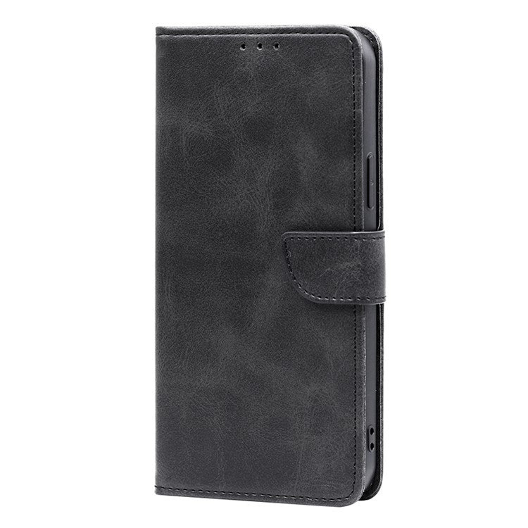 Protective Phone Leather Cover for Oppo Reno8 T 4G Calf Texture Stand Wallet Phone Case - Black
