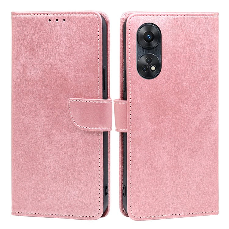 Protective Phone Leather Cover for Oppo Reno8 T 4G Calf Texture Stand Wallet Phone Case - Rose Gold