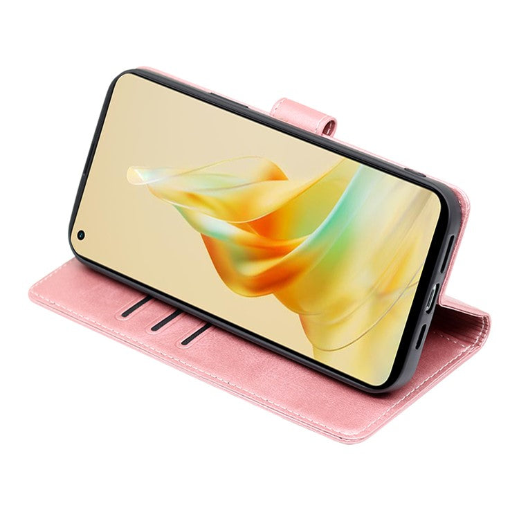 Protective Phone Leather Cover for Oppo Reno8 T 4G Calf Texture Stand Wallet Phone Case - Rose Gold