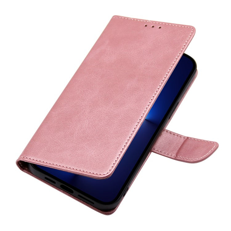 Protective Phone Leather Cover for Oppo Reno8 T 4G Calf Texture Stand Wallet Phone Case - Rose Gold