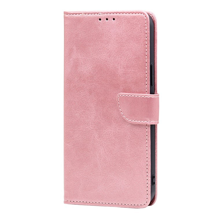 Protective Phone Leather Cover for Oppo Reno8 T 4G Calf Texture Stand Wallet Phone Case - Rose Gold