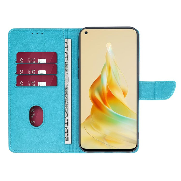 Protective Phone Leather Cover for Oppo Reno8 T 4G Calf Texture Stand Wallet Phone Case - Baby Blue