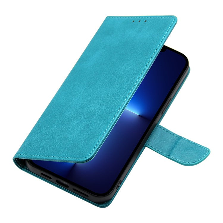 Protective Phone Leather Cover for Oppo Reno8 T 4G Calf Texture Stand Wallet Phone Case - Baby Blue