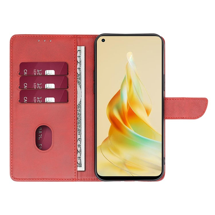Protective Phone Leather Cover for Oppo Reno8 T 4G Calf Texture Stand Wallet Phone Case - Red