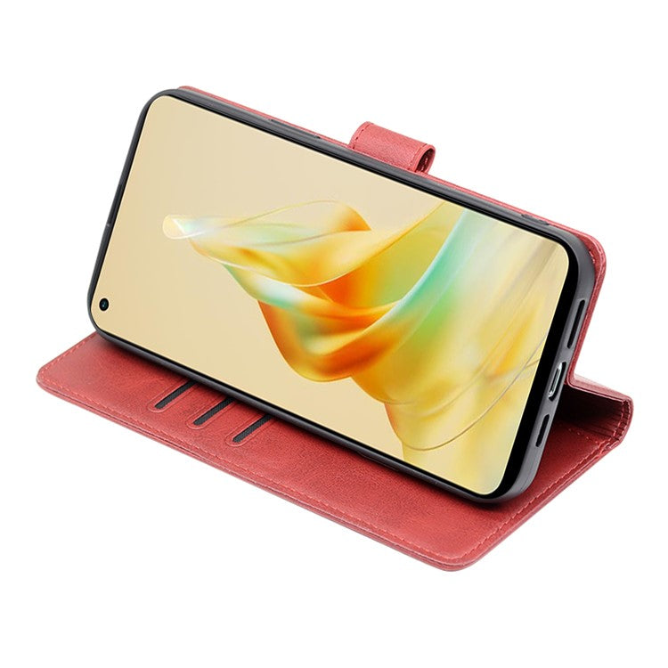 Protective Phone Leather Cover for Oppo Reno8 T 4G Calf Texture Stand Wallet Phone Case - Red
