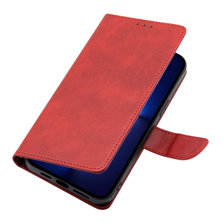 Protective Phone Leather Cover for Oppo Reno8 T 4G Calf Texture Stand Wallet Phone Case - Red