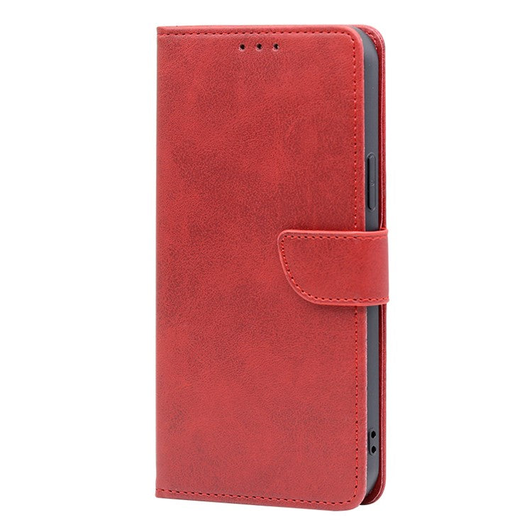 Protective Phone Leather Cover for Oppo Reno8 T 4G Calf Texture Stand Wallet Phone Case - Red