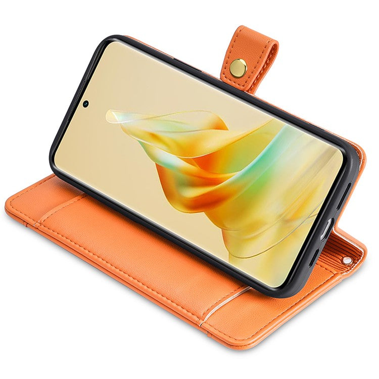 Zipper Pocket Phone Case for Oppo Reno8 T 4G Card Slots Leather Stand Phone Cover with Straps - Orange