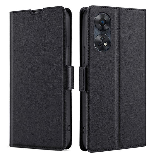 Phone Stand Cover for Oppo Reno8 T 4G PU Leather Card Holder Mobile Phone Protective Cover - Black