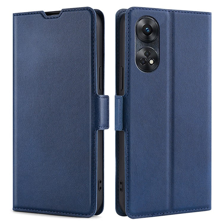 Phone Stand Cover for Oppo Reno8 T 4G PU Leather Card Holder Mobile Phone Protective Cover - Blue