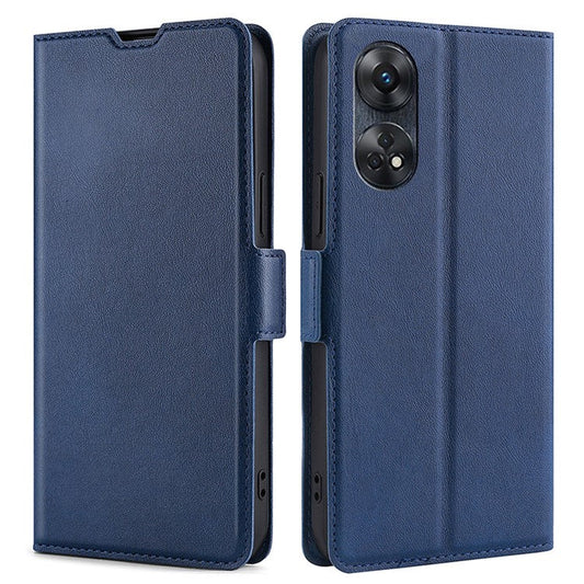 Phone Stand Cover for Oppo Reno8 T 4G PU Leather Card Holder Mobile Phone Protective Cover - Blue