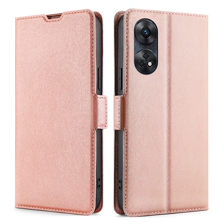 Phone Stand Cover for Oppo Reno8 T 4G PU Leather Card Holder Mobile Phone Protective Cover - Rose Gold