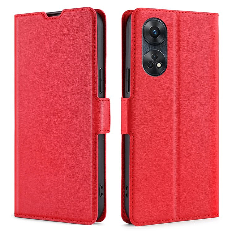 Phone Stand Cover for Oppo Reno8 T 4G PU Leather Card Holder Mobile Phone Protective Cover - Red