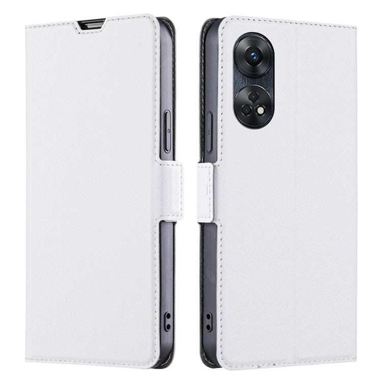 Phone Stand Cover for Oppo Reno8 T 4G PU Leather Card Holder Mobile Phone Protective Cover - White