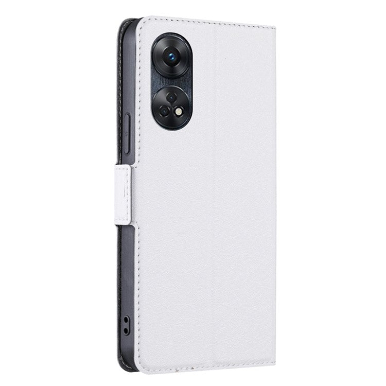 Phone Stand Cover for Oppo Reno8 T 4G PU Leather Card Holder Mobile Phone Protective Cover - White