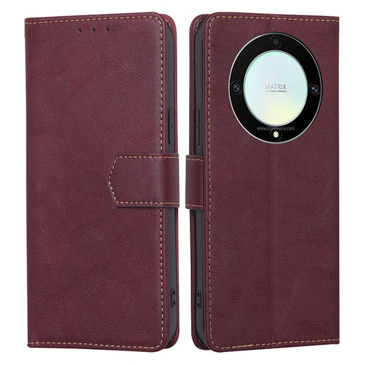 For Honor X9a 5G / X40 5G / Magic5 Lite 5G RFID Blocking Phone Leather Case Stand Wallet Phone Cover - Wine Red