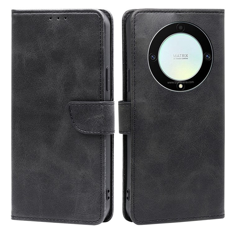 Cell Phone Case for Honor X9a 5G / X40 5G / Magic5 Lite 5G PU Leather Calf Texture Stand Wallet Phone Cover - Black