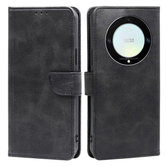 Cell Phone Case for Honor X9a 5G / X40 5G / Magic5 Lite 5G PU Leather Calf Texture Stand Wallet Phone Cover - Black