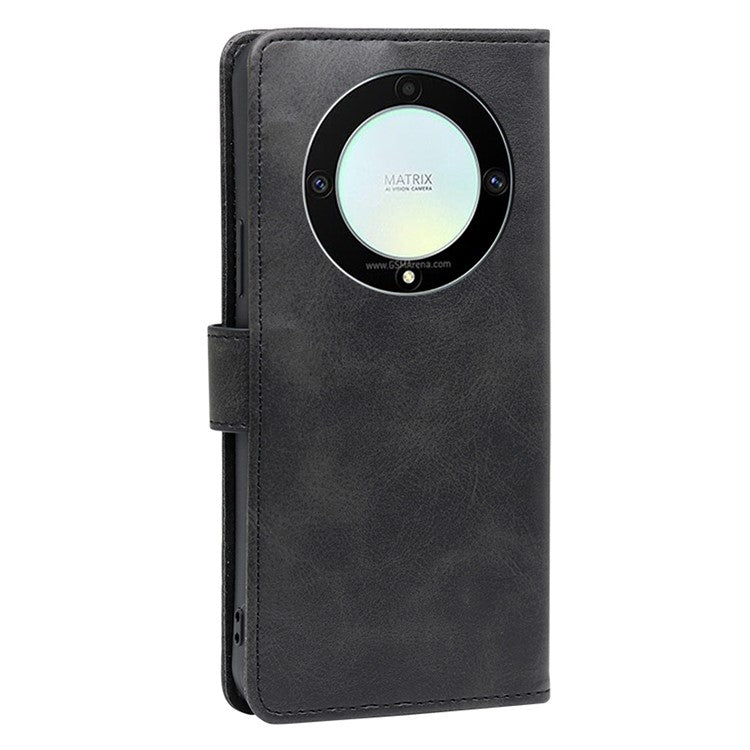 Cell Phone Case for Honor X9a 5G / X40 5G / Magic5 Lite 5G PU Leather Calf Texture Stand Wallet Phone Cover - Black