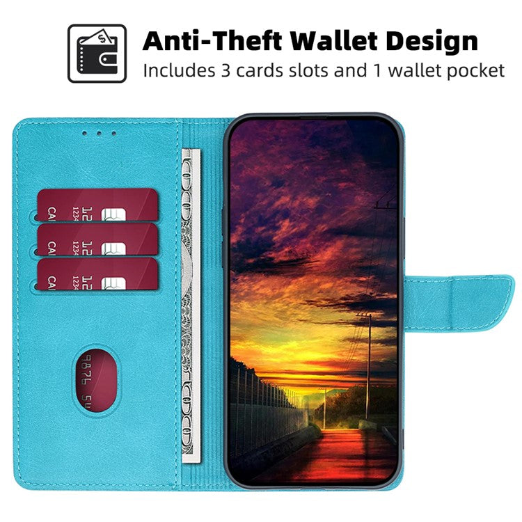 Cell Phone Case for Honor X9a 5G / X40 5G / Magic5 Lite 5G PU Leather Calf Texture Stand Wallet Phone Cover - Baby Blue