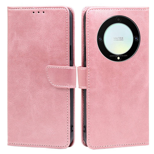 Cell Phone Case for Honor X9a 5G / X40 5G / Magic5 Lite 5G PU Leather Calf Texture Stand Wallet Phone Cover - Rose Gold
