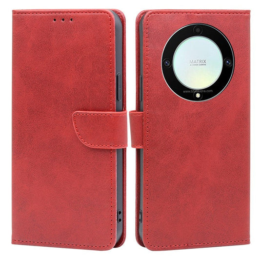 Cell Phone Case for Honor X9a 5G / X40 5G / Magic5 Lite 5G PU Leather Calf Texture Stand Wallet Phone Cover - Red