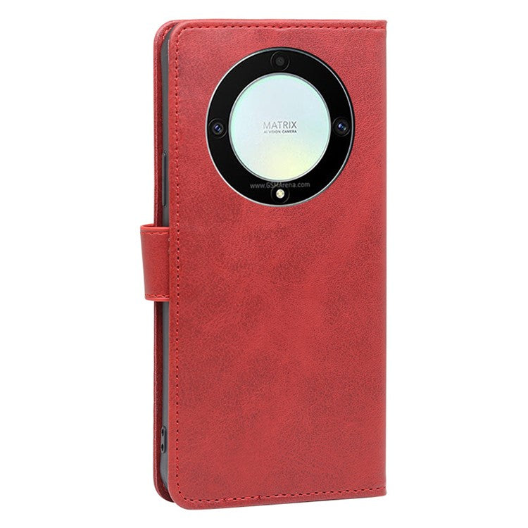 Cell Phone Case for Honor X9a 5G / X40 5G / Magic5 Lite 5G PU Leather Calf Texture Stand Wallet Phone Cover - Red