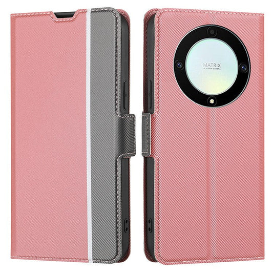 For Honor X40 5G / X9a 5G / Magic5 Lite 5G Twill Texture Leather Stand Phone Case Card Holder Full Protection Shell - Pink