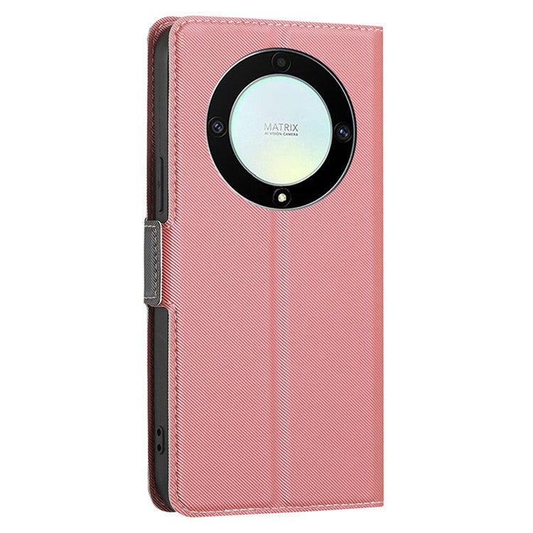 For Honor X40 5G / X9a 5G / Magic5 Lite 5G Twill Texture Leather Stand Phone Case Card Holder Full Protection Shell - Pink