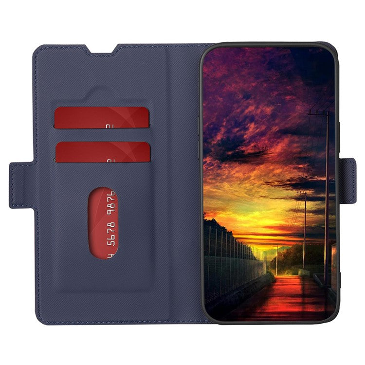 For Honor X40 5G / X9a 5G / Magic5 Lite 5G Twill Texture Leather Stand Phone Case Card Holder Full Protection Shell - Blue