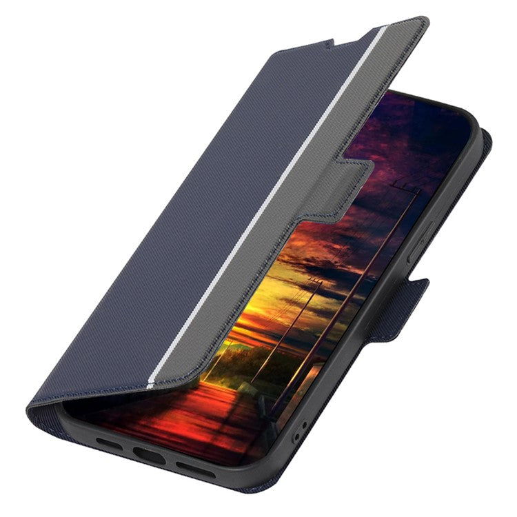 For Honor X40 5G / X9a 5G / Magic5 Lite 5G Twill Texture Leather Stand Phone Case Card Holder Full Protection Shell - Blue