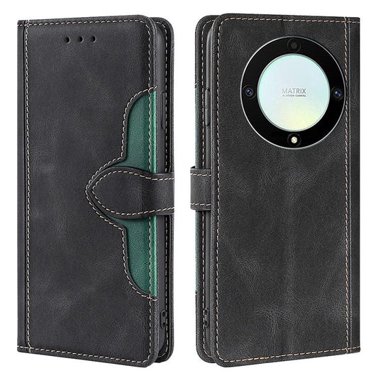For Honor X40 5G Shockproof Phone Stand Cover Straw Hat Design PU Leather Wallet Case - Black