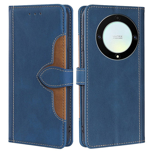For Honor X40 5G Shockproof Phone Stand Cover Straw Hat Design PU Leather Wallet Case - Blue