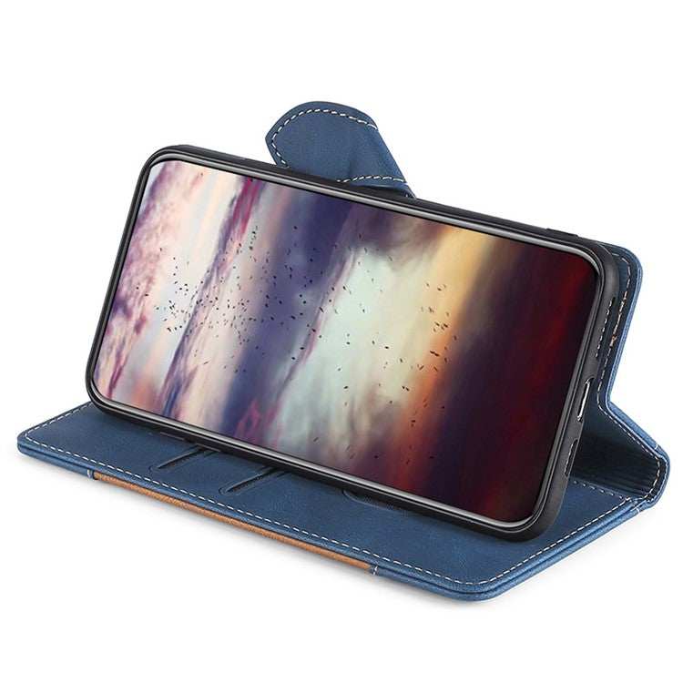 For Honor X40 5G Shockproof Phone Stand Cover Straw Hat Design PU Leather Wallet Case - Blue