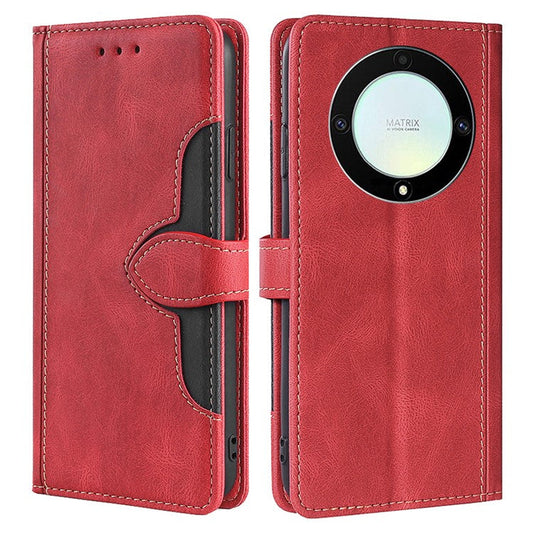 For Honor X40 5G Shockproof Phone Stand Cover Straw Hat Design PU Leather Wallet Case - Red